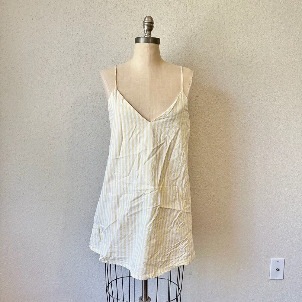 SUPERDOWN Mini Dress Pale Yellow White Striped V-Neck Sleeveless